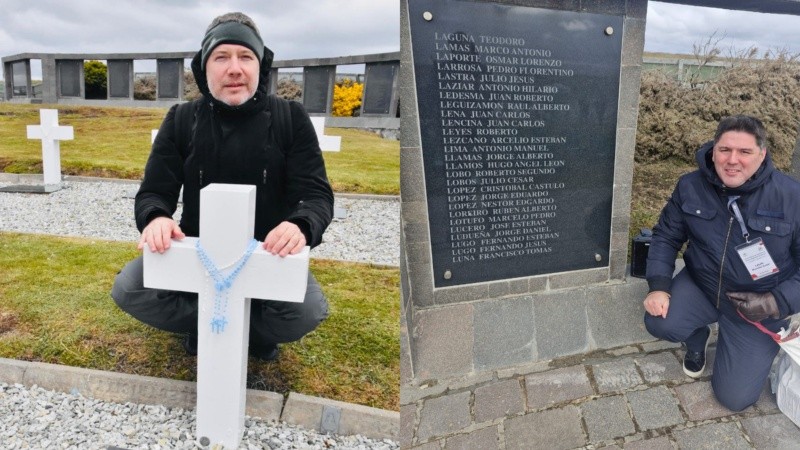 Leandro De la Colina (izquierda) y Marcelo Lotufo (derecha) en el cementerio de Darwin.