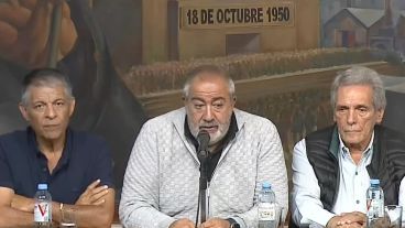 La conferencia vespertina en la sede porteña de la central obrera.