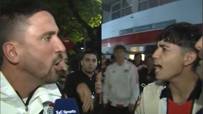 Un tercer hincha intervino para calmar los ánimos, mientras el fanático enojado defendía al técnico.
