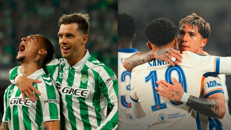 Gio celebra con Antony, Enzo con Sancho.