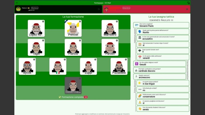 Un captura del juego online diseñado en Italia.