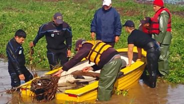 La embarcación hallada este martes en el río.