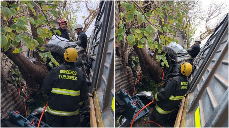 Bomberos Zapadores trabajó en un espacio reducido para asistir a la mujer.