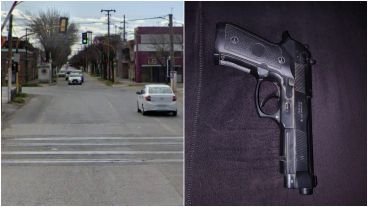 El conductor del camión exhibió una pistola negra con fines intimidatorios.