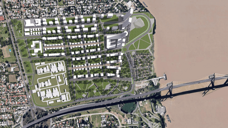 Un rénder que muestra una vista aérea del plan de urbanización.