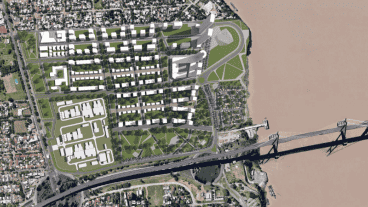 Un rénder que muestra una vista aérea del plan de urbanización.