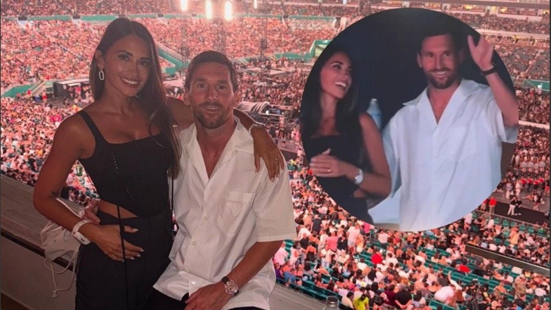 Antonela Roccuzzo y Lionel Messi en el recital de Coldplay.