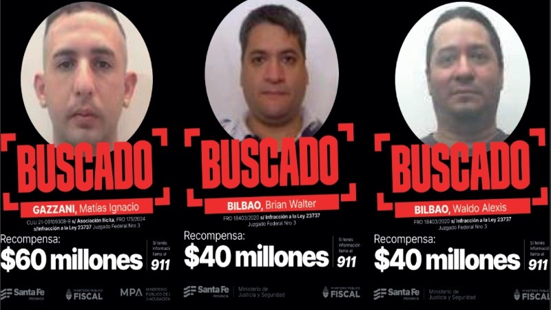 Los criminales más peligrosos que busca el gobierno de Santa Fe.