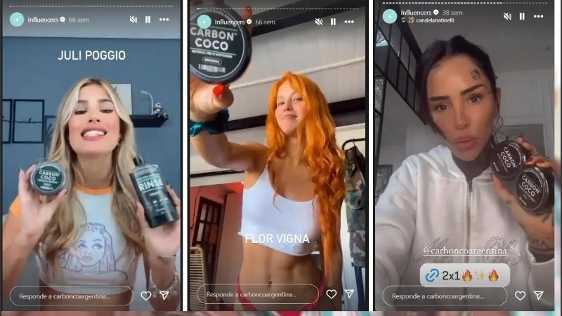 Las personalidades que se mostraron en las redes sociales de la marca incluyen a las influencers Cande Tinelli, Juli Poggio, Matias Alé, Barbie Vélez y Flor Vigna, entre otros.