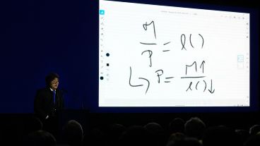 Javier Milei en la Bolsa de Comercio de Rosario.