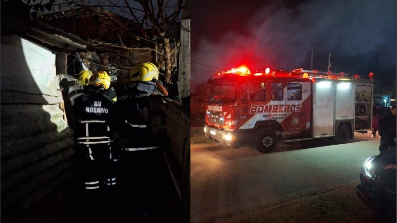 Una de las dotaciones interviniendo en el ingreso, y uno de los autobombas en el lugar.