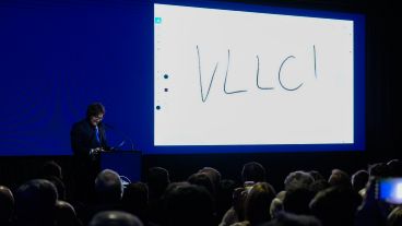 Javier Milei en la Bolsa de Comercio de Rosario.