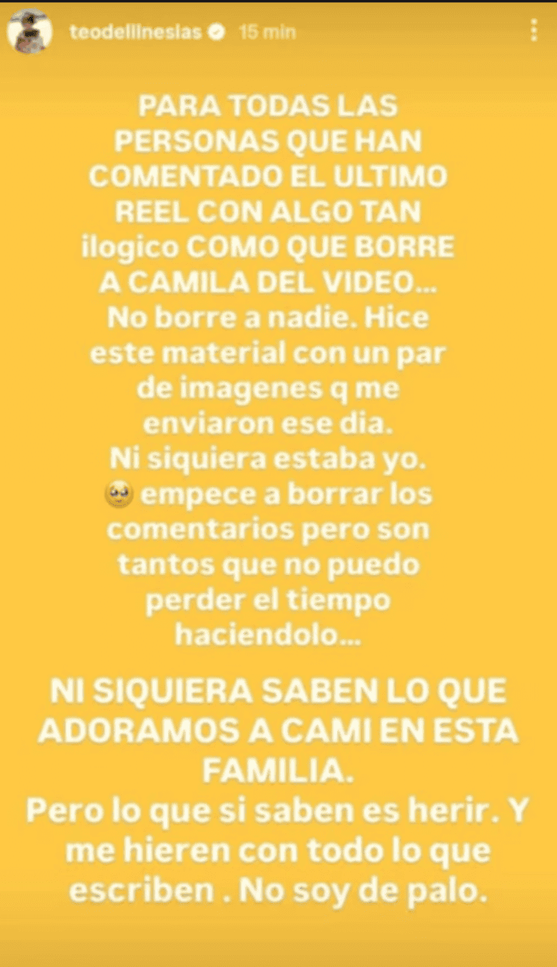 &nbsp;El posteo de la pareja de Benjamín Rojas en sus redes sociales.