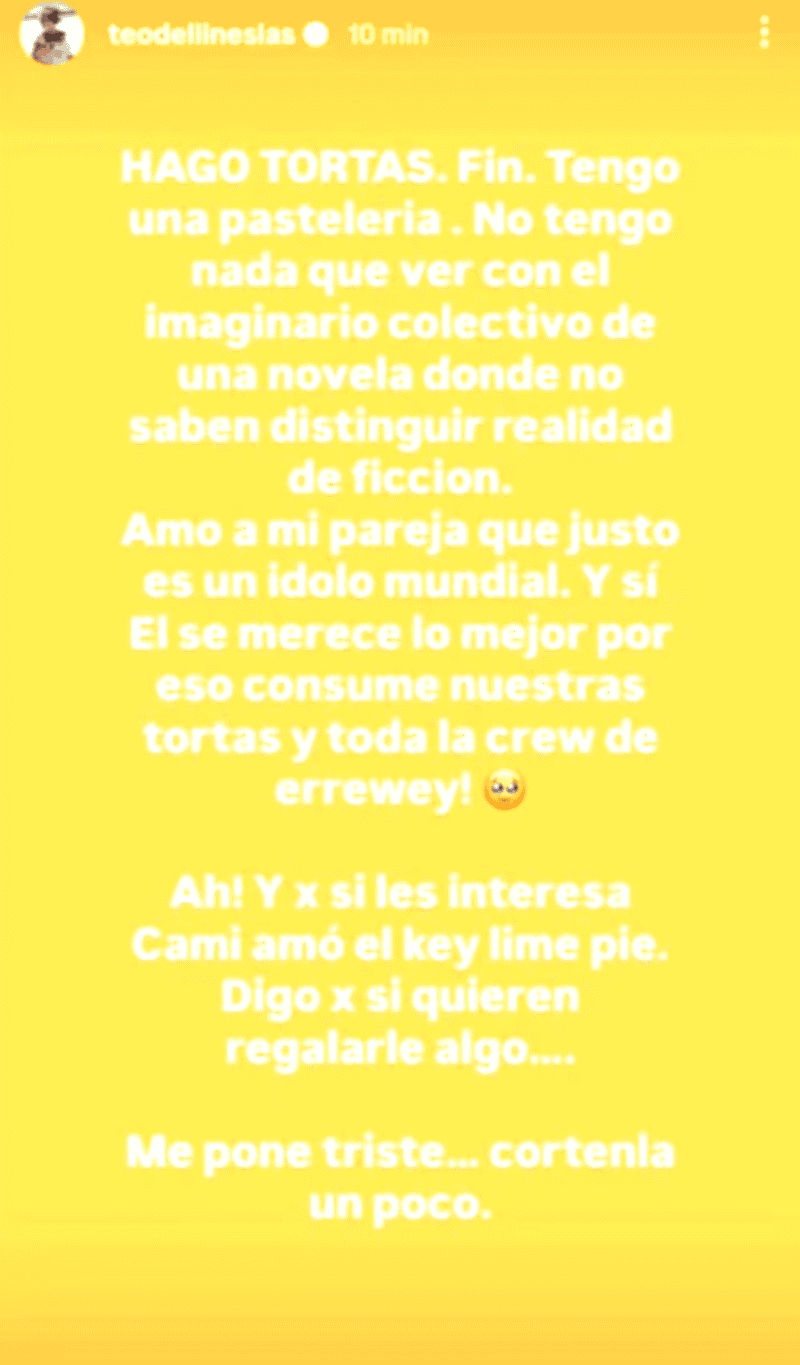 &nbsp;&nbsp;El posteo de la pareja de Benjamín Rojas en sus redes sociales.