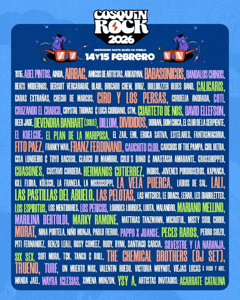 &nbsp;La grilla del Cosquín Rock 2026.