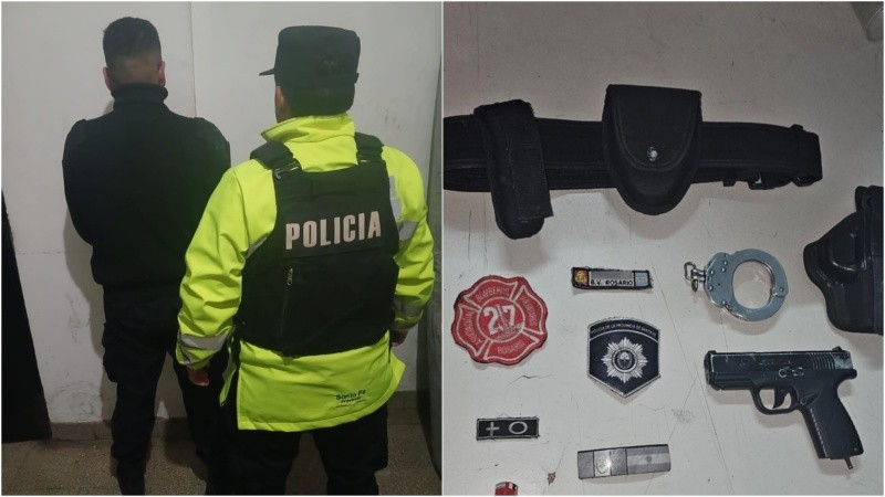 La parafernalia policial incautada al falso agente.