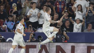 El ex River y su festejo Merengue.