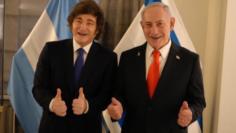Milei y el primer ministro israelí, Benjamín Netanyahu. (Presidencia). 