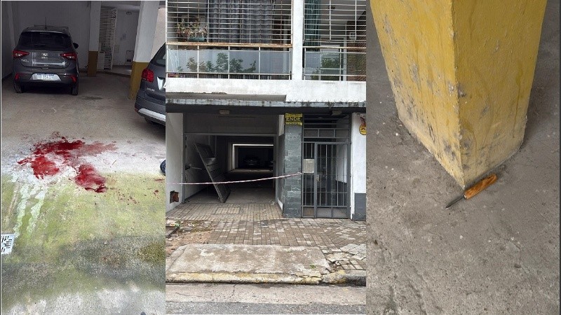 El garage donde el hombre se autolesionó con un cuchillo, y donde luego fue inmovilizado.