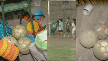Las pocas pelotas que quedaron en el club Rosario Unido, donde practican 90 chicos de la zona sur.