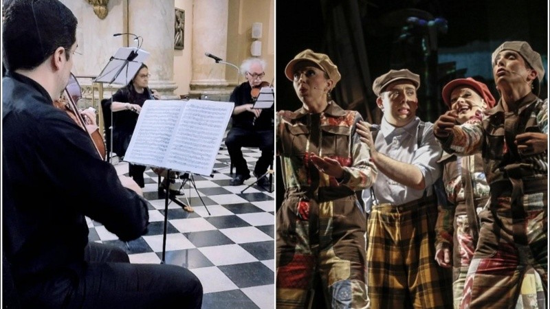 El Quinteto Municipal de Cuerdas y el elenco de 