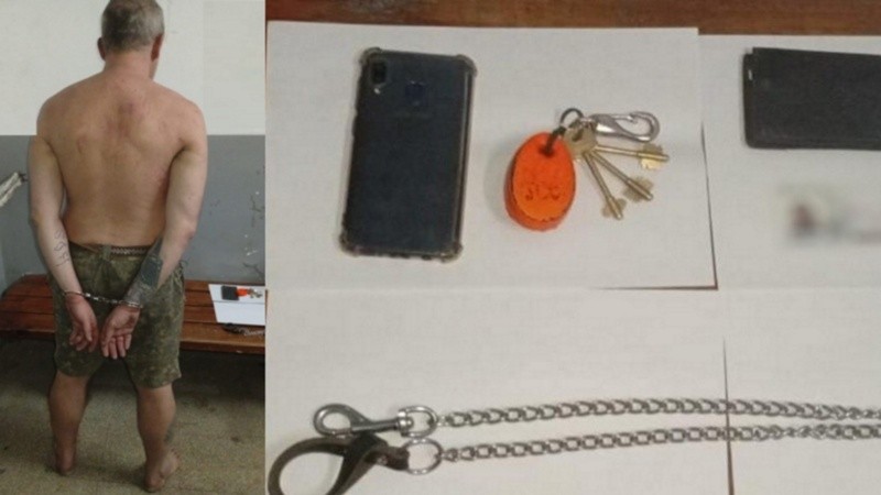 El hombre detenido y los elementos secuestrados.