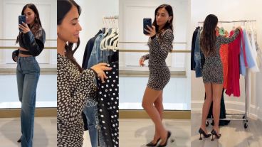 Antonela modela su ropa para remate.