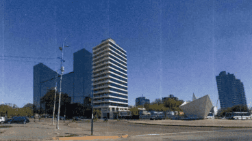 El render con la fachada del nuevo complejo a levantar, a metros del ya famoso "Barquito"