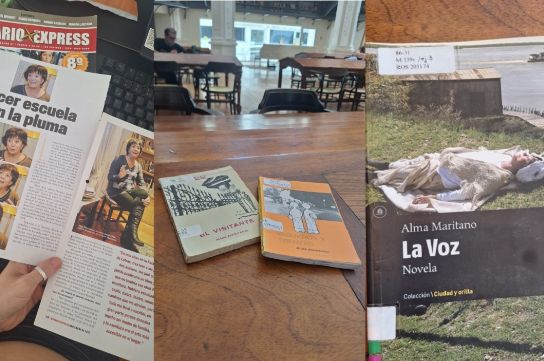 Un ejemplar de revista en la que fue entrevistada en 2012, los libros de su saga, y la última novela para adultos que publicó.