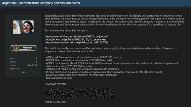 Captura del foro en el que se publicaron los