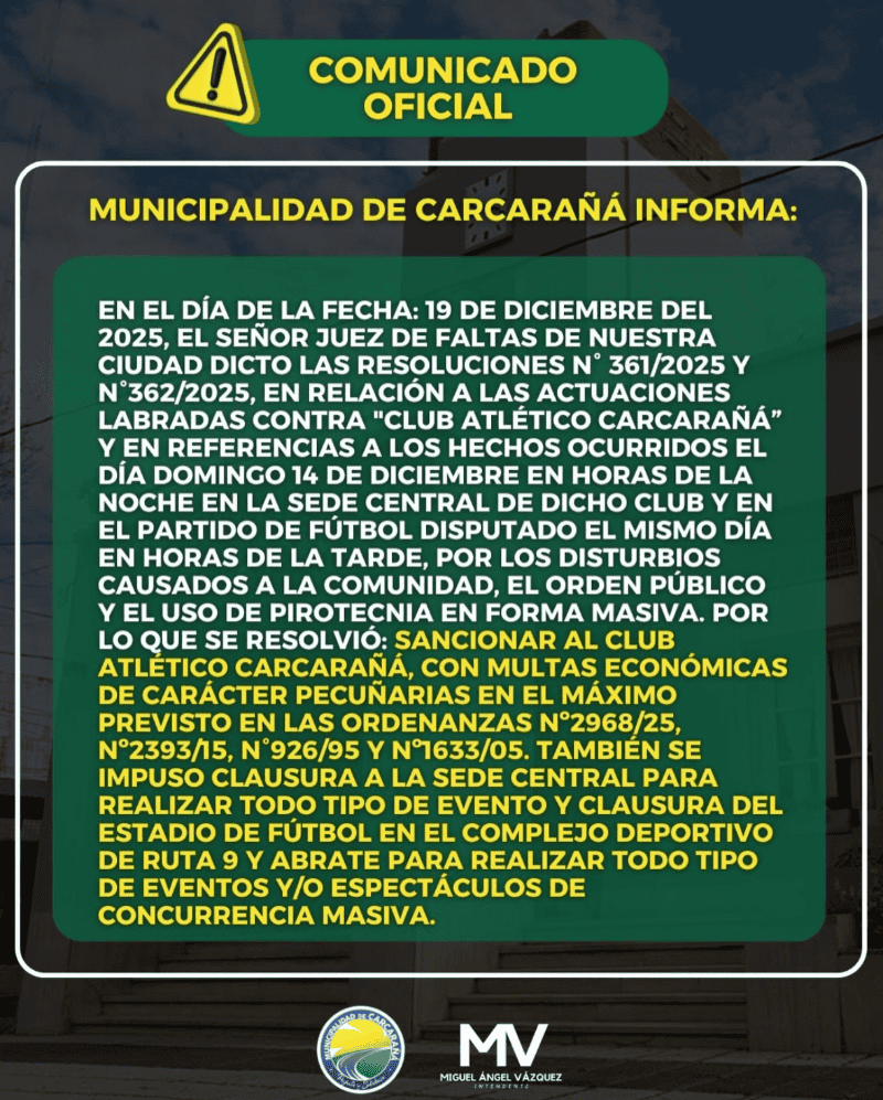 &nbsp;Las actuaciones se realizaron con intervención de personal municipal y de la Comisaría 3ª de Carcarañá, que efectuó custodia externa preventiva.