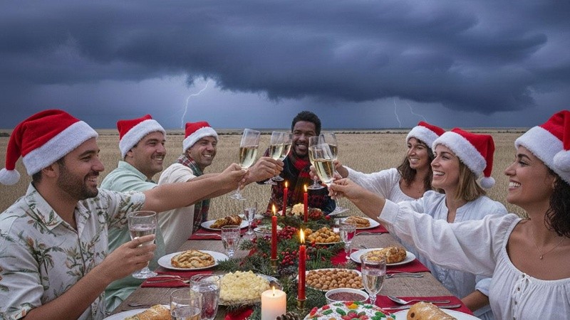 Una mesa navideña bajo amenaza de tormenta.