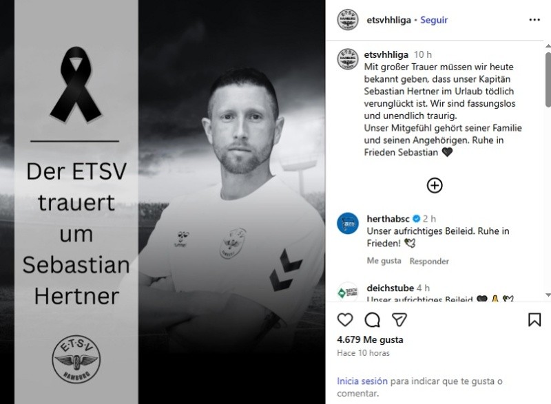 &nbsp;La publicación del ETSV Hamburg para despedir a Hertner. (Instagram)