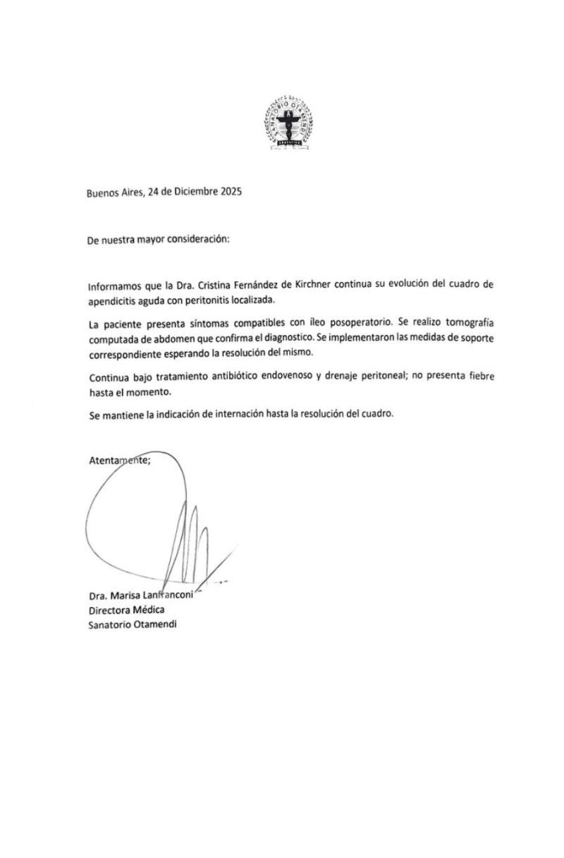 &nbsp;El parte médico de Cristina del 24 de diciembre. 