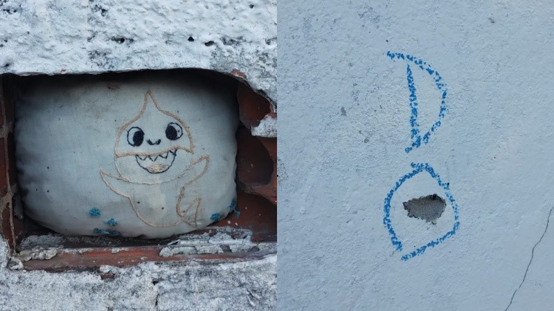 Parte de la fachada del domicilio baleado el pasado lunes por la noche.