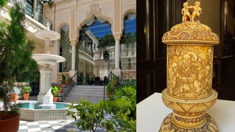 El Patio Español del Museo Estevez y un objeto religioso del siglo XIX que integra su colección.