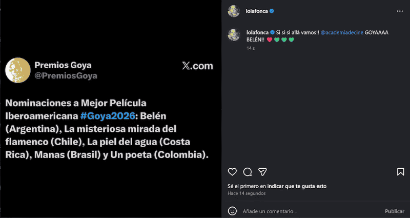 El cine argentino dice presente en los Goya con Belén.&nbsp;