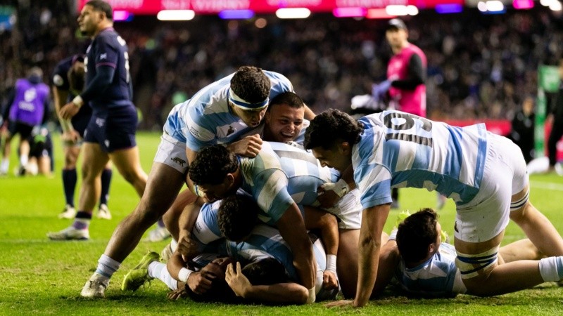 Festejo albiceleste en el Scottish Gas Murrayfield.