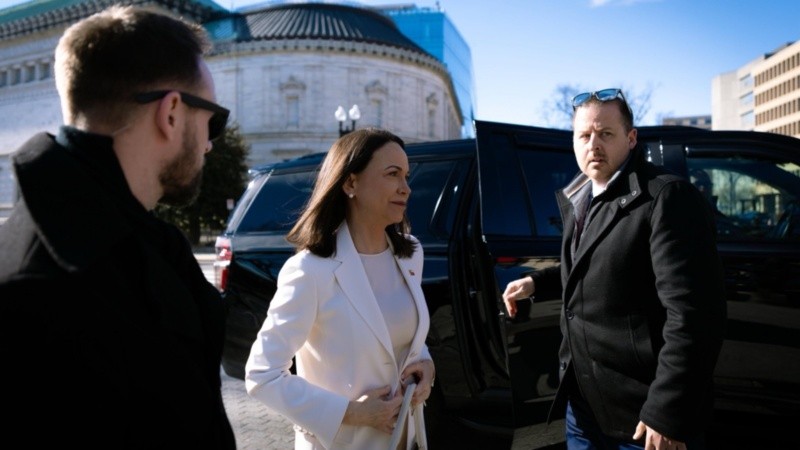 María Corina Machado en la llegada a la Casa Blanca.