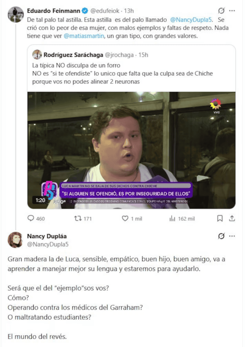 &nbsp;El intercambio en X entre Nancy y Eduardo.