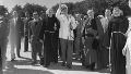 Perón y Evita junto a los frailes en la visita que realizó en 1950 a San Lorenzo.