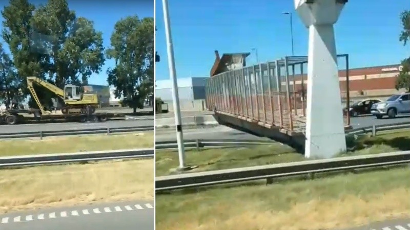 La excavadora golpeó el puente y la estructura colapsó sobre Circunvalación.