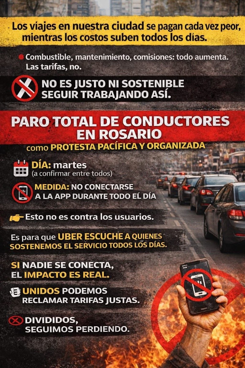 &nbsp;El flyer de la protesta de conductores de Uber.