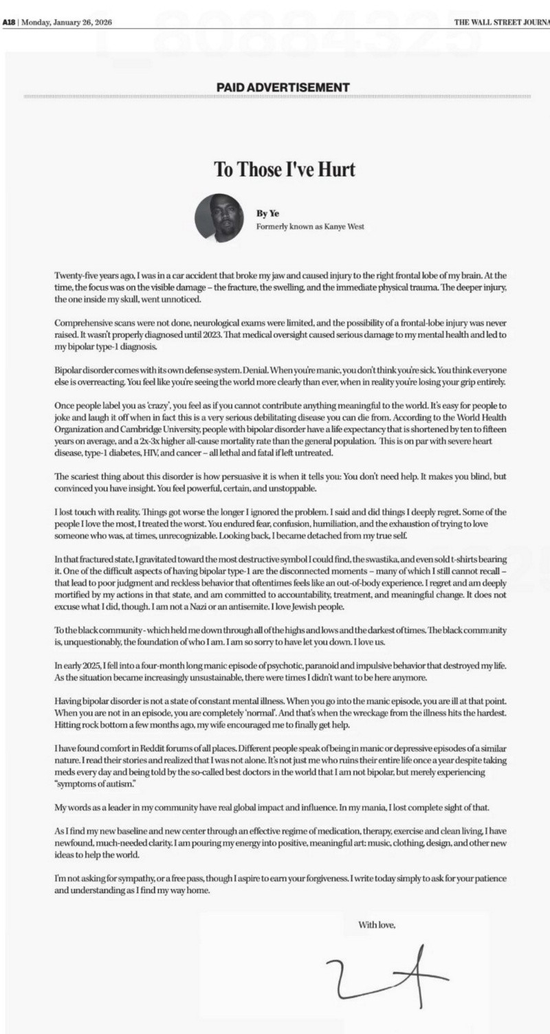 A página completa. La disculpa de West en el matutino neoyorkino.