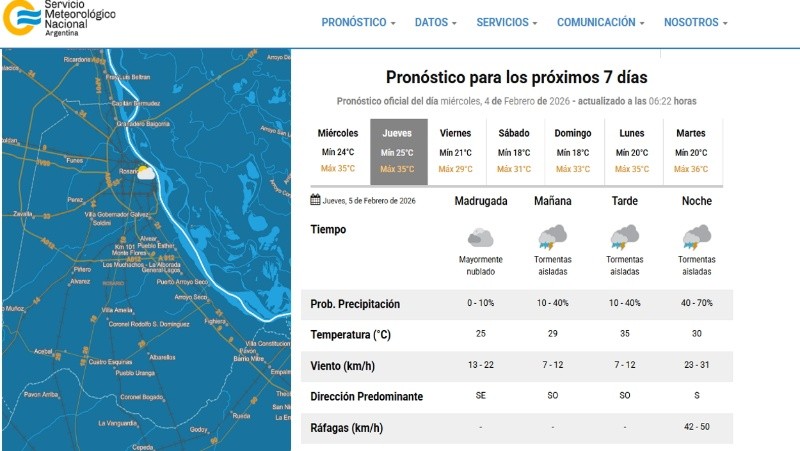 El pronóstico del SMN.&nbsp;