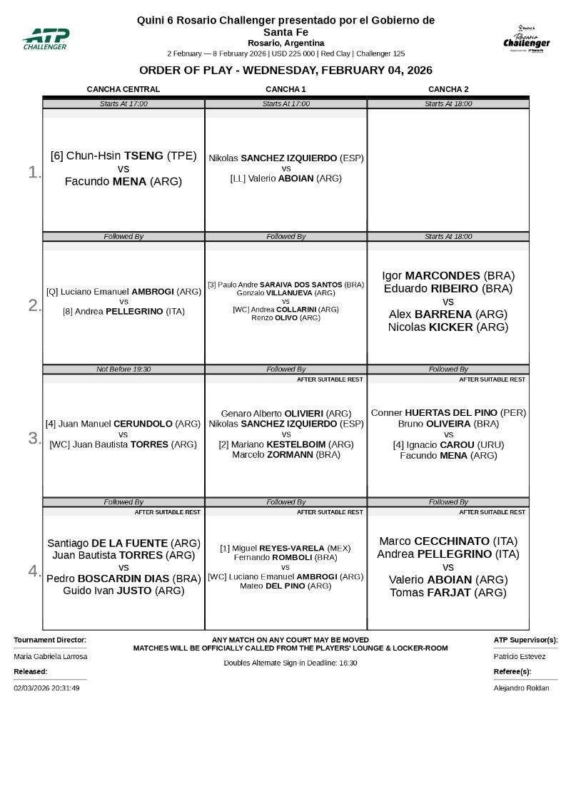 El orden de partidos del miércoles en el Jockey Club de Rosario.