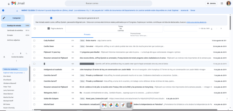 &nbsp;La plataforma simula ser el correo privado de Epstein.