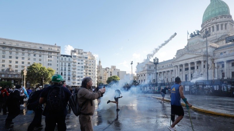 La protesta frente al Congreso.