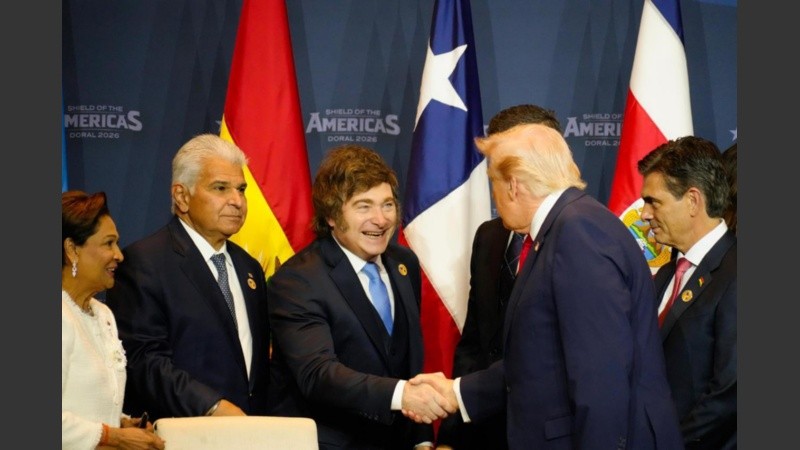 El presidente Milei junto a Trump y otros 11 mandatarios de América.