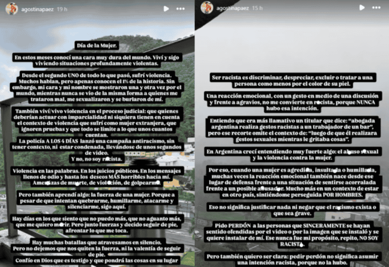 El descargo de Agostina Páez en el Día de la Mujer. (Foto: Instagram @agostinapaez)&nbsp;